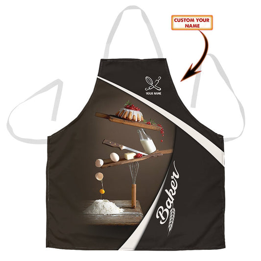 Uni Baker Uniform Brown Baking Tools Pattern Custom Name Apron