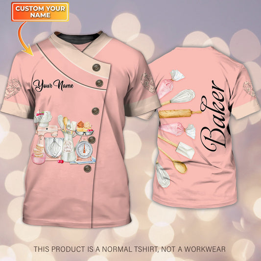 Uni Personalized Name Pink Baking Tools Baking Pattern 3D Shirt [Non-Workwear]