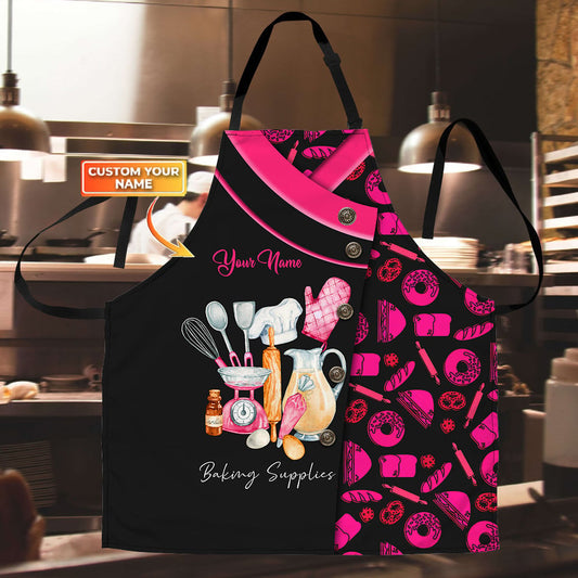 Uni Baker Uniform Pink Black Baking Tools Pattern Custom Name Apron