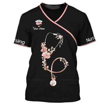 UniJames Flower Nursing Shirts Custom Name 3D Nurse Shirts Gift For Men And Woman