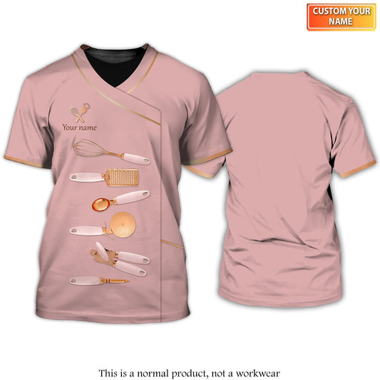 Uni Personalized Name Luxury Pink Uniform Baking Pattern 3D Shirt [Non-Workwear]