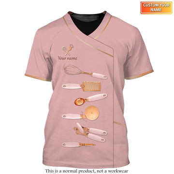 Uni Personalized Name Luxury Pink Uniform Baking Pattern 3D Shirt [Non-Workwear]