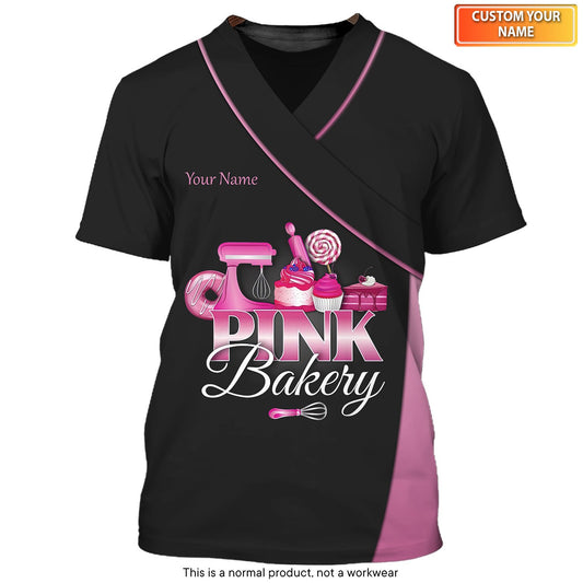 Uni Personalized Name Luxury Hot Pink Baking Uniform Pattern 3D Shirt [Non-Workwear]