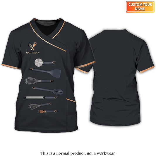 Uni Personalized Name Luxury Navy Baking Uniform Pattern 3D Shirt [Non-Workwear]