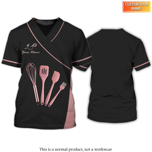 Uni Personalized Name Rose Luxury Baking Uniform Pattern 3D Shirt [Non-Workwear]