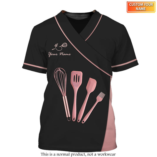 Uni Personalized Name Rose Luxury Baking Uniform Pattern 3D Shirt [Non-Workwear]