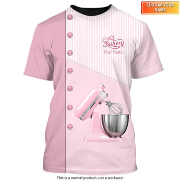 Uni Personalized Name Trendy Pink Baking Uniform Pattern 3D Shirt [Non-Workwear]