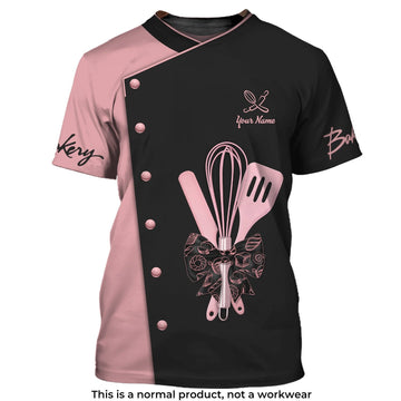 Uni Personalized Name Blur Pink Golden Baking Uniform Pattern 3D Shirt [Non-Workwear]