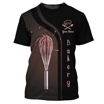 Uni Personalized Name Pink Rose Uniform Baking Pattern 3D Shirt [Non-Workwear]