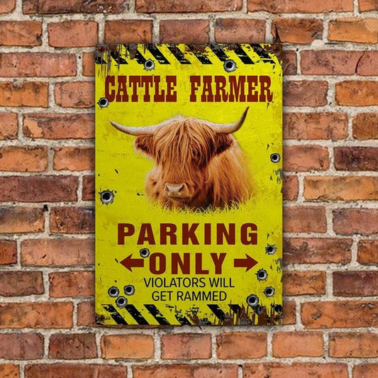 uni Highland Farmer Parking Only Violators Will Get Plucked All Printed 3D Metal Sign