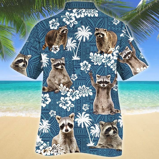 Unique Raccoon Blue Tribal Hawaiian Shirt