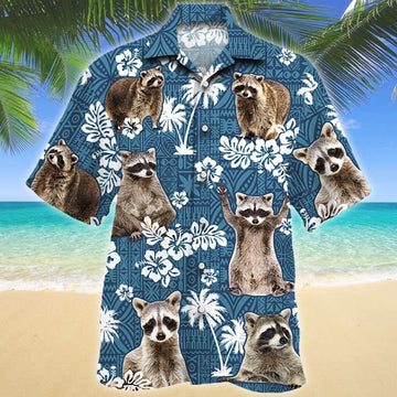 Unique Raccoon Blue Tribal Hawaiian Shirt