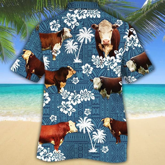 Unique Hereford Blue Tribal Hawaiian Shirt