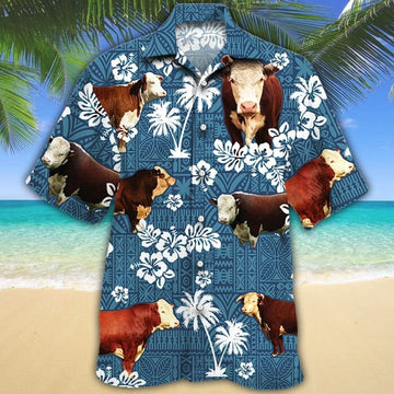 Unique Hereford Blue Tribal Hawaiian Shirt