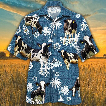 Unique Holstein Blue Tribal Hawaiian Shirt