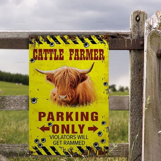 uni Highland Farmer Parking Only Violators Will Get Plucked All Printed 3D Metal Sign