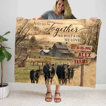 Uni Personalized Black Angus Farmhouse Blanket