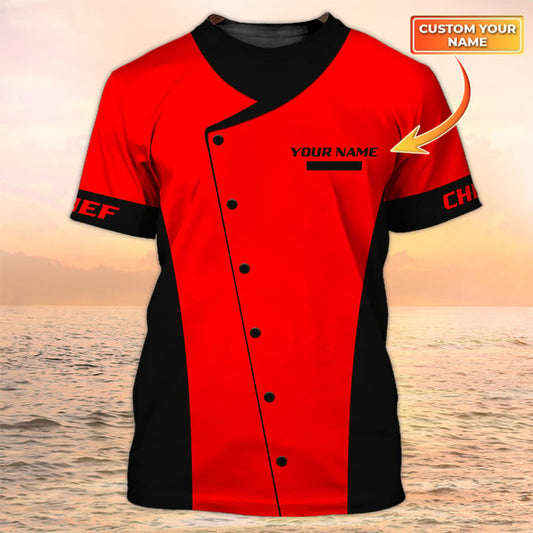 Unijames Chef Cook Custom Name Chef Knives Red 3D Shirt