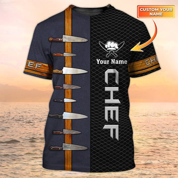 Unijames Custom Name Chef Skull Chef Knives Shirt