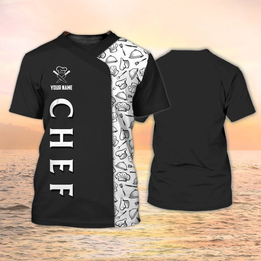 Unijames Chef Custom Name Black White Chef Pattern 3D Shirt