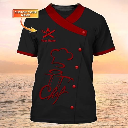 Unijames Chef Custom Name Black Red 3D Shirt