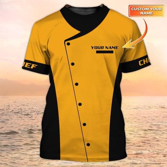 Unijames Chef Cook Custom Name Chef Knives Yellow 3D Shirt
