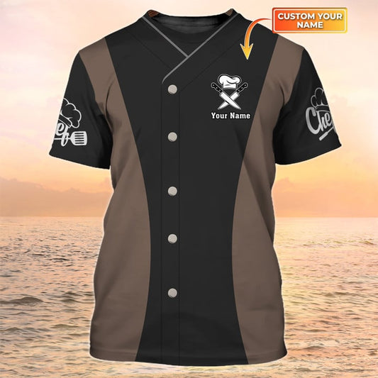 Unijames Chef Custom Name Black Brown 3D Shirt