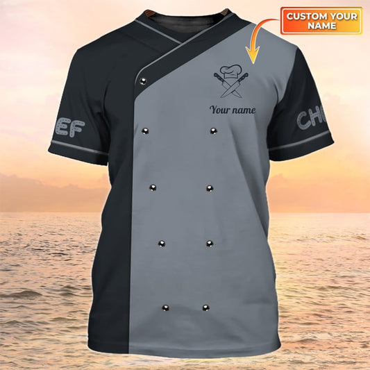 Unijames Chef Custom Name Black Grey 3D Shirt