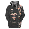 UniJames Personalized Nurse Shirt - Floral Caduceus with Angelic Wings Design