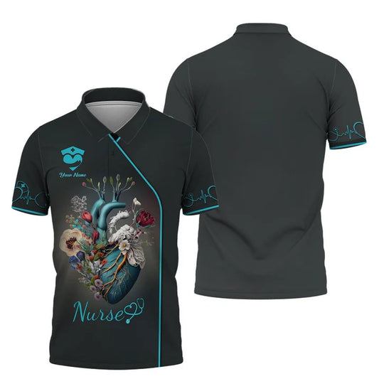 UniJames Personalized Nurse Shirt - Artistic Anatomy and Floral Design for Healthcare Professionals