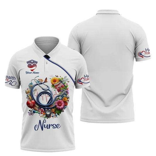 UniJames Personalized Nurse Shirts - Colorful Medical Elements Design for Healthcare Professionals