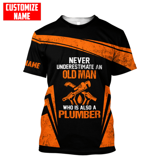 UniJames Customized Name Unisex Shirts For Plumber Never Underestimate An Old Man