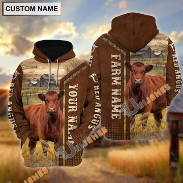 Uni Red Angus Personalized Name, Farm Name 3D Hoodie