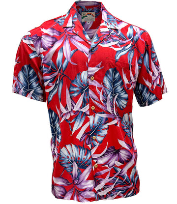 Uni Island Rainforest Red   Aloha Shirt Short Sleeve Shirt Vacation Hawaiian Outdoor Vacation