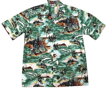 Uni Island Voyager Green   Aloha Shirt Short Sleeve Shirt Vacation Hawaiian Outdoor Vacation