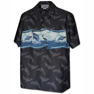 Uni Jumping Whales Black Hawaiian Shirt Aloha Shirt Short Sleeve Shirt Vacation Hawaiian Outdoor Vacation Hawaiian Shirt