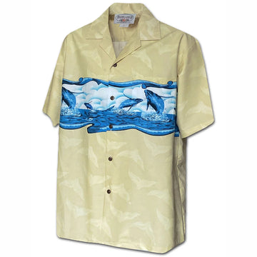 Uni Jumping Whales Khaki Hawaiian Shirt Aloha Shirt Short Sleeve Shirt Vacation Hawaiian Outdoor Vacation Hawaiian Shirt