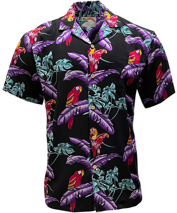 Uni Jungle Bird Black Aloha Shirt Short Sleeve Shirt Vacation Hawaiian Outdoor Vacation