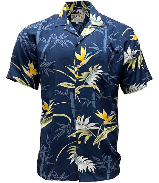Uni Bamboo Paradise Navy   Aloha Shirt Short Sleeve Shirt Vacation Hawaiian Outdoor Vacation