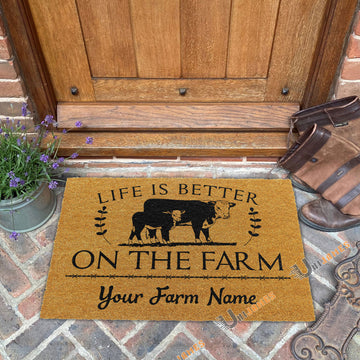 Uni Hereford Life Is Better On The Farm Custom Name Coir Doormat