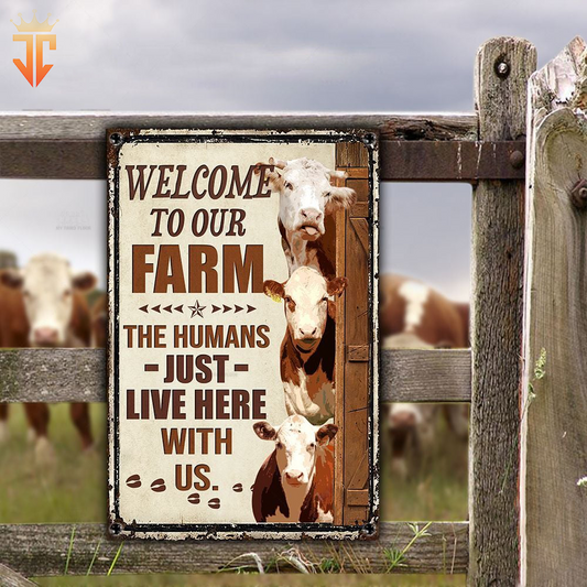uni Personalized Name Hereford Cattle Welcome to our farm All Printed 3D Metal Sign