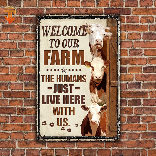 uni Personalized Name Hereford Cattle Welcome to our farm All Printed 3D Metal Sign