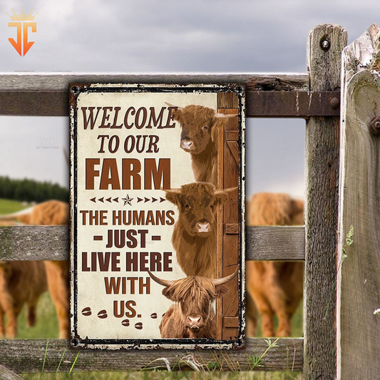 uni Personalized Name Highland Cattle Welcome to our farm All Printed 3D Metal Sign