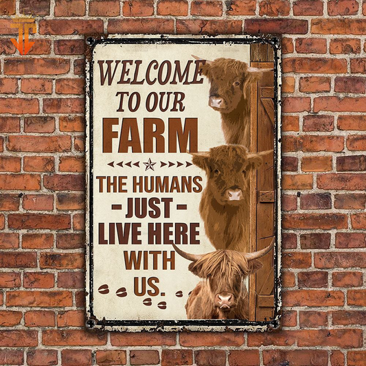 uni Personalized Name Highland Cattle Welcome to our farm All Printed 3D Metal Sign