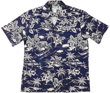 Uni Love Shack Navy Hawaiian Shirt Aloha Shirt Short Sleeve Shirt Vacation Hawaiian Outdoor Vacation Hawaiian Shirt