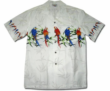 Uni Macaw Madness White   Aloha Shirt Short Sleeve Shirt Vacation Hawaiian Outdoor Vacation