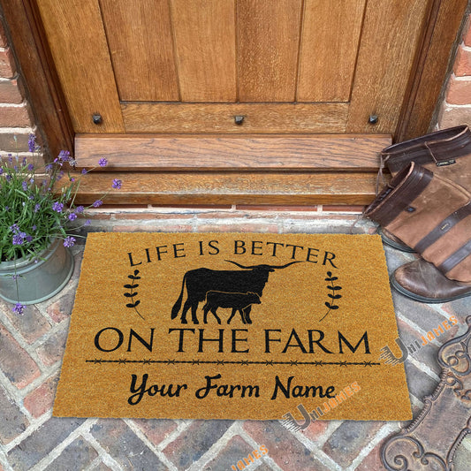 Uni Texas Longhorn Life Is Better On The Farm Custom Name Coir Doormat