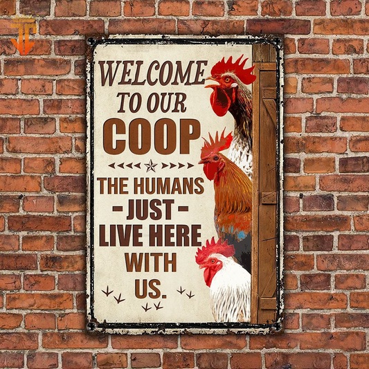 uni Personalized Name Chicken Welcome to our farm All Printed 3D Metal Sign
