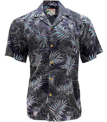 Uni Midnight Palm Black Hawaiian Shirt Aloha Shirt Short Sleeve Shirt Vacation Hawaiian Outdoor Vacation Hawaiian Shirt