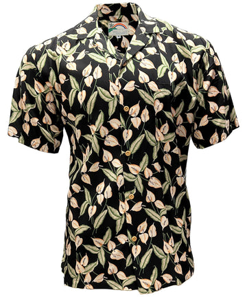 Uni Mini Anthurium Black   Aloha Shirt Short Sleeve Shirt Vacation Hawaiian Outdoor Vacation